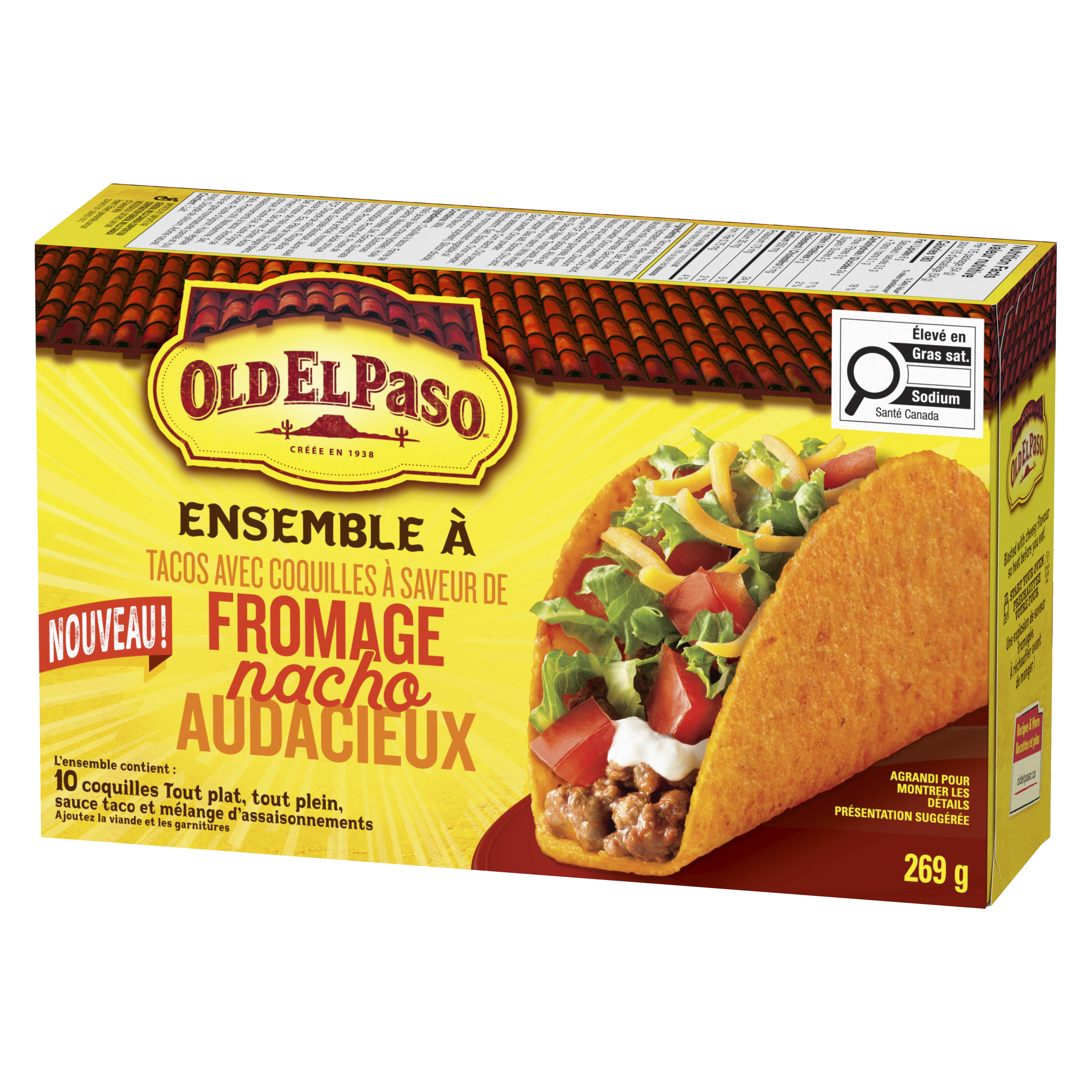 Packshots of Old El Paso Ensemble à tacos avec coquilles à saveur de fromage nacho audacieux
