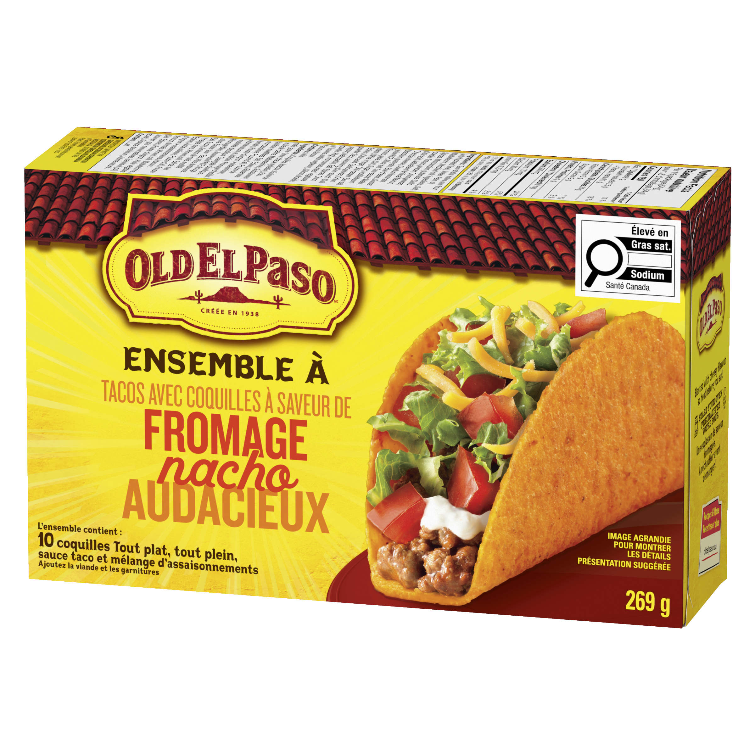 Packshots of Old El Paso Ensemble à tacos avec coquilles à saveur de fromage nacho audacieux